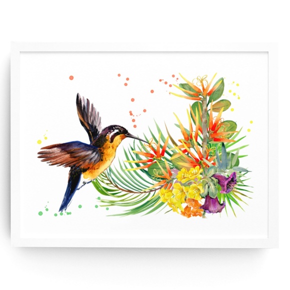 Other - Watercolor Floral Hummingbird Colibri Wall Art Illustration Print Unframed